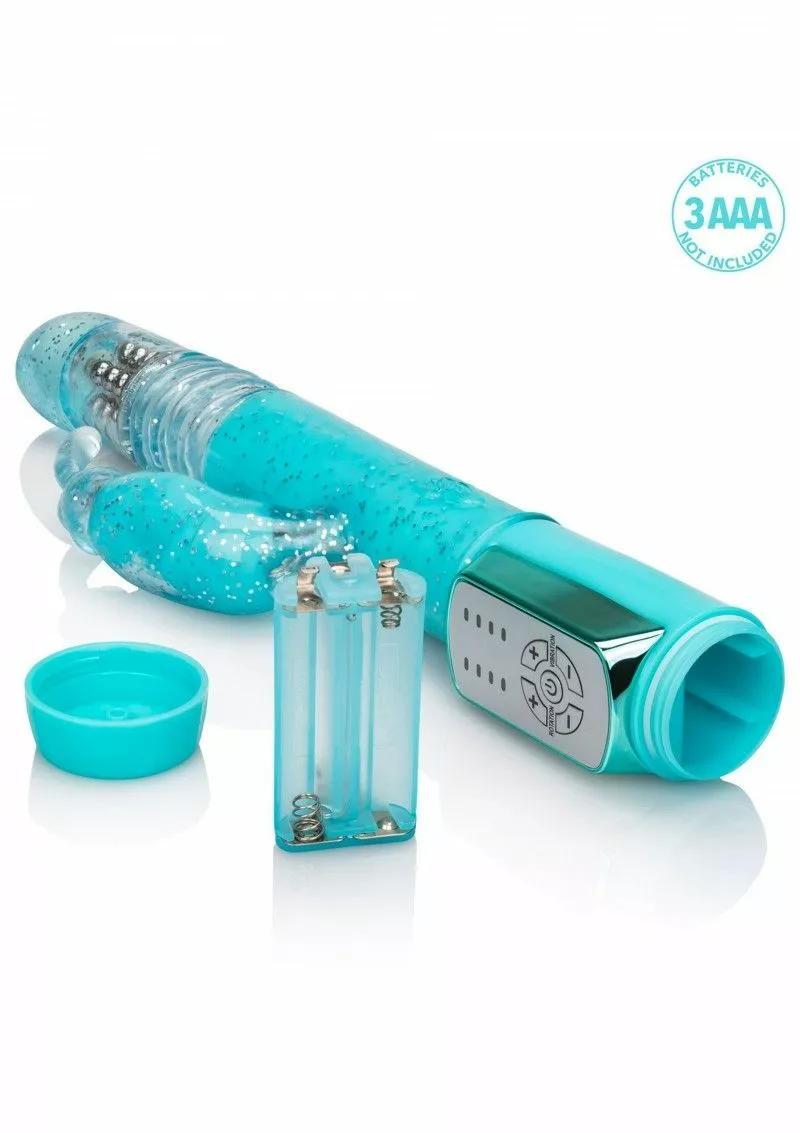 California Exotic Stotende Rabbit Vibrator Met Roterende Parels - Turquoise 4 California Exotic Stotende Rabbit Vibrator Met Roterende Parels - Turquoise - Afbeelding 2